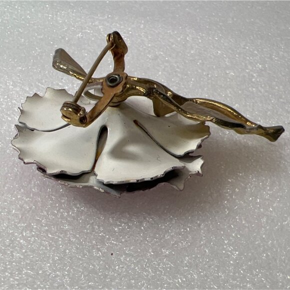 Purple Floral Brooch Ruffled Lavender Enamel Glass Rhinestones Gilded Gold-Tone - Picture 10 of 13